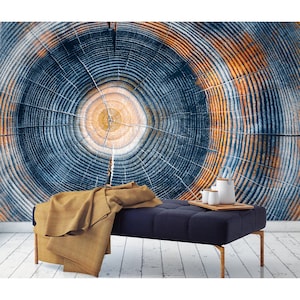 Artistic Tree Rings Wall Mural Large Wood Look Wallpaper for Nature Lovers - Rustic Tree Trunk Wallpaper Vintage Wood Slice Wall Mural Print