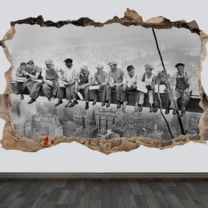 Lunch Atop a Skyscraper Wall Sticker Builder Gifts Historical Vintage Photo Large Wall Art Decal New York City Construction Office Decor