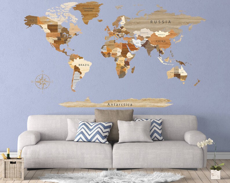 World Map Decal Vinyl World Map Printable Decal Wood World Map Etsy