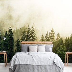 Forest Wall Mural Bedroom Wallpaper Green Rainy Forest Wall | Etsy