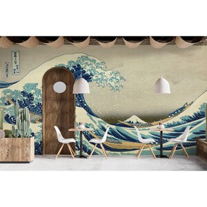 Japanese Wallpaper The Great Wave off Kanagawa Wall Mural Peel and Stick Vintage Wallpaper Bedroom Living Room Japan Wall Decor image 9
