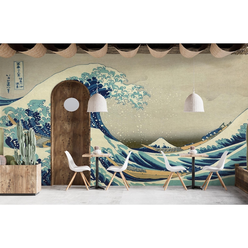 Japanese Wallpaper The Great Wave off Kanagawa Wall Mural Peel and Stick Vintage Wallpaper Bedroom Living Room Japan Wall Decor image 9