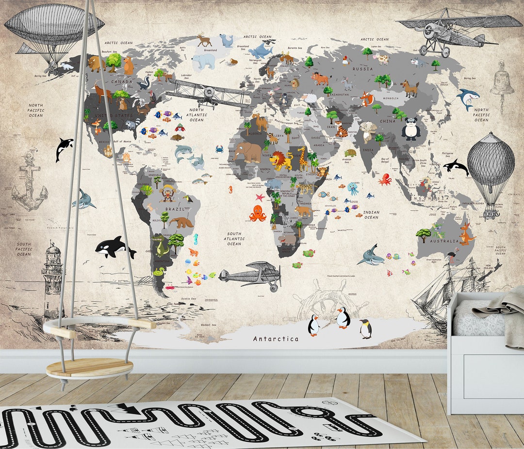 Nursery Vibes Child Wallpaper Peel and Stick Adventure Animal Etsy