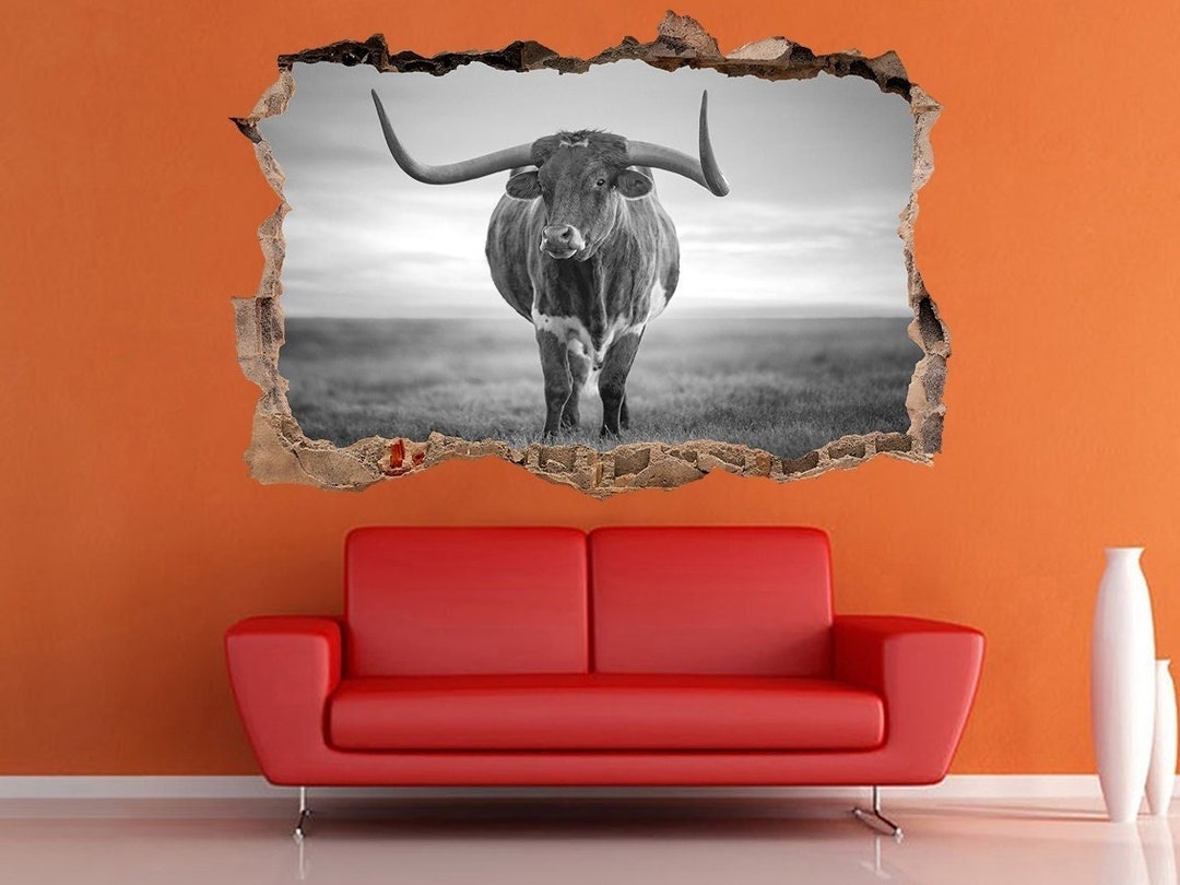 Texas Longhorn Wall Decor Large Wall Sticker Longhorn Cow Etsy