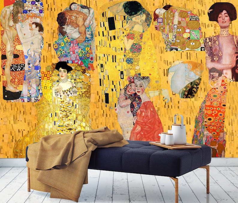 Klimt Wallpaper Peel and Stick Gustav Klimt Wall Art Mural Etsy
