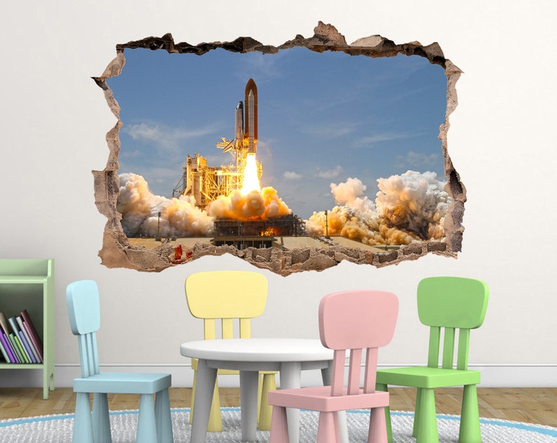 Space Shuttle Launch Wall Decal Rocket Wall Decal Rocket Wall Etsy