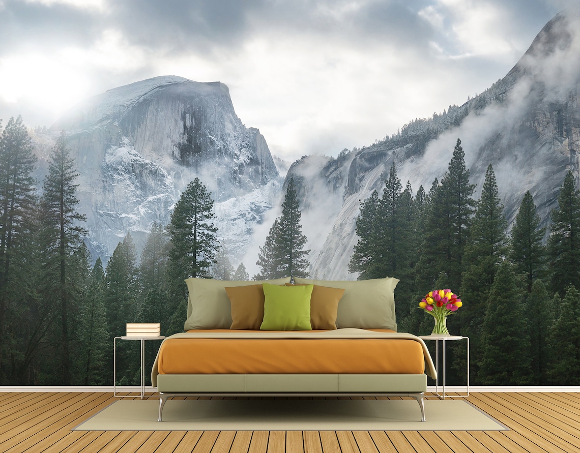 Rocky Mountains Wall Mural Forest Wallpaper Peel&Stick Nature Etsy