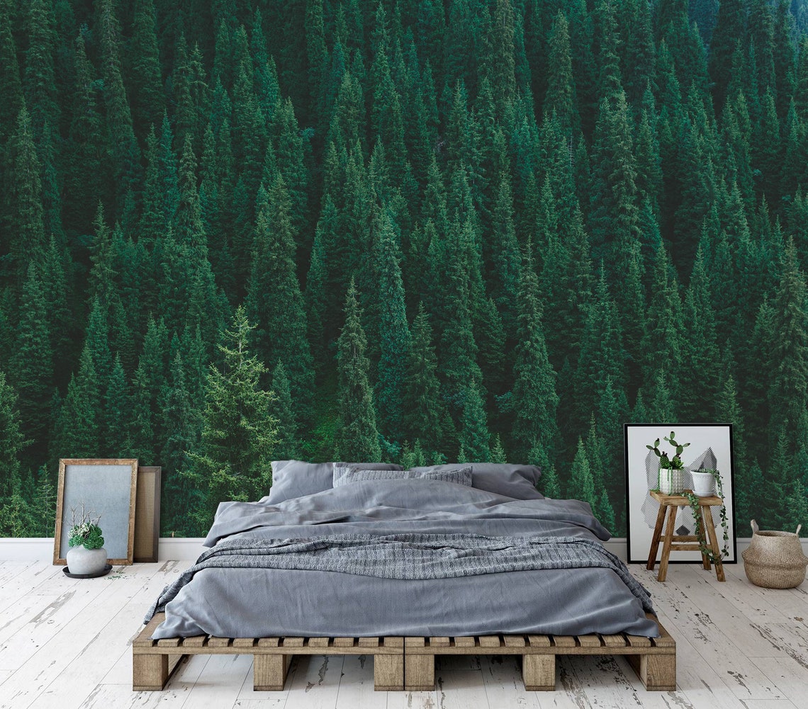 Pine Forest Peel and Stick Green Wallpaper Self-adhesive Home | Etsy
