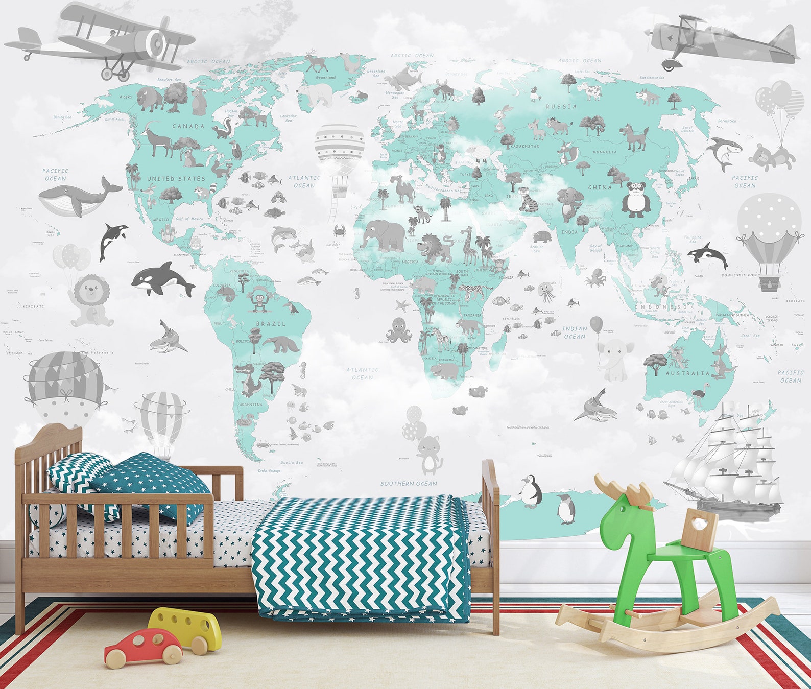 Wall World Map Kids Room Wallpaper Children Map of the world Etsy