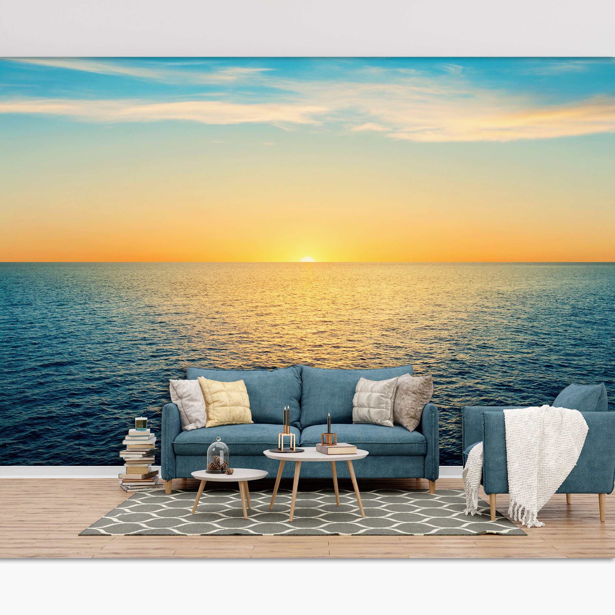 Seascape Horizon Wallpaper Sea Sunset Wall Mural Peel and Stick or