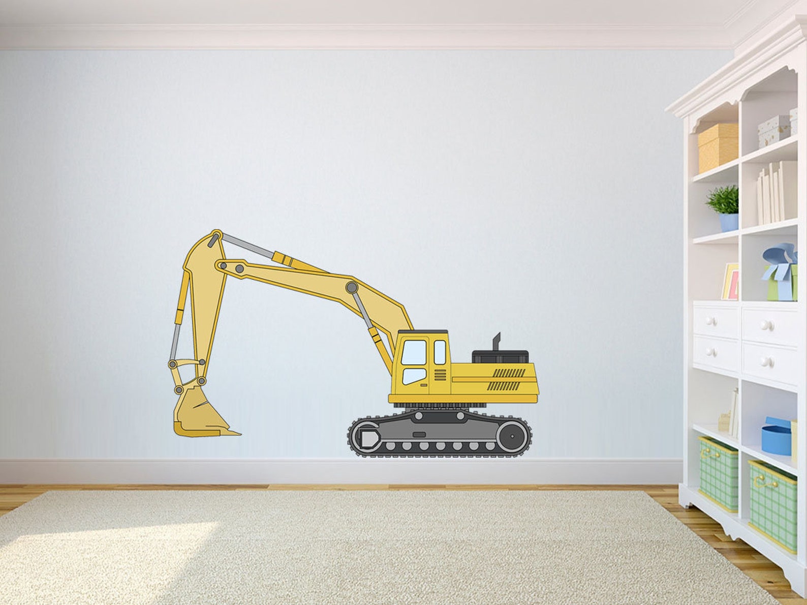 Excavator Wall Decal Construction Wall Decor Kids Room Wall Etsy
