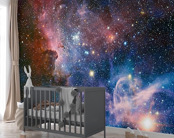 Fairy Nebula Space Wallpaper Peel and Stick Space Wall Mural Kids Bedroom Wallpaper Stars Wall Murals Playroom Living Room Accent Wall Decor