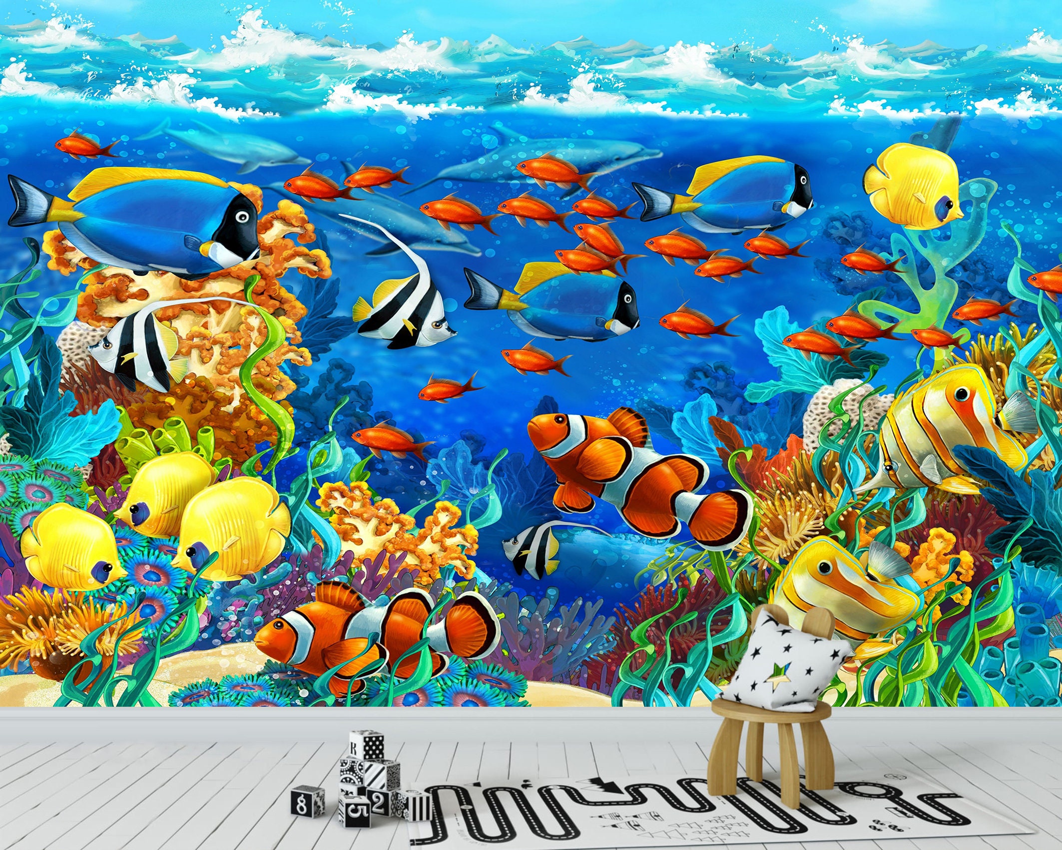 Underwater Life Peel and Stick Kids Room Wallpaper Coral Reef | Etsy