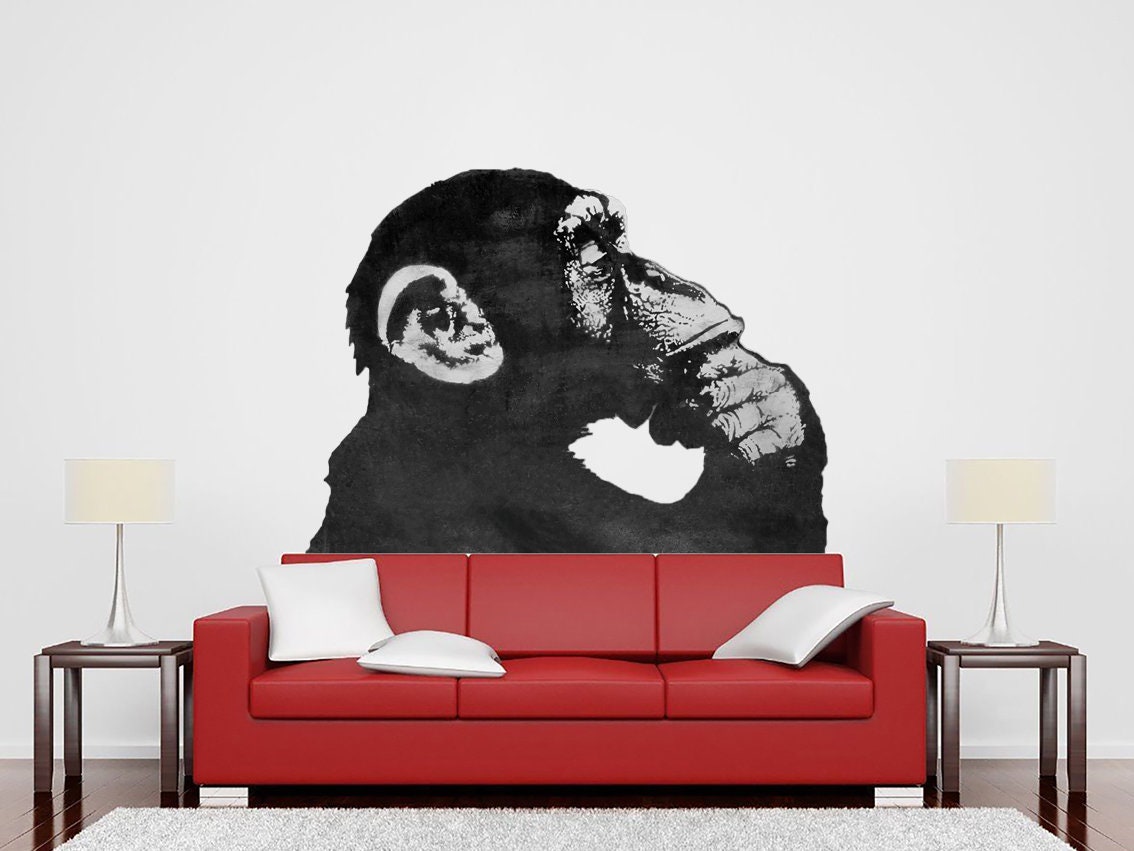 Thinking Monkey Wall Sticker Street Art Wall Decal Graffiti Etsy