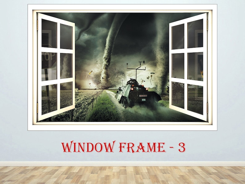 Pursuit of tornado 3D Window effect Window Poster Wall Sticker Window Print Nursery Decal Kids room Decor Art Mural Fantasy prints Tornado