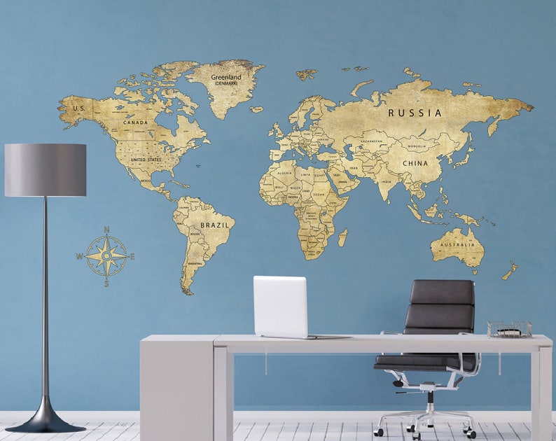 Vintage World Map Wall Sticker Print Large Wall Art Decal - Etsy