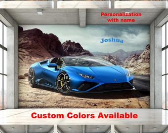 Lamborghini Mural Peel and Stick Wallpaper - Custom Car Color - Kids Room Wall Decor Garage Wall Mural Gaming Playroom Wallpaper