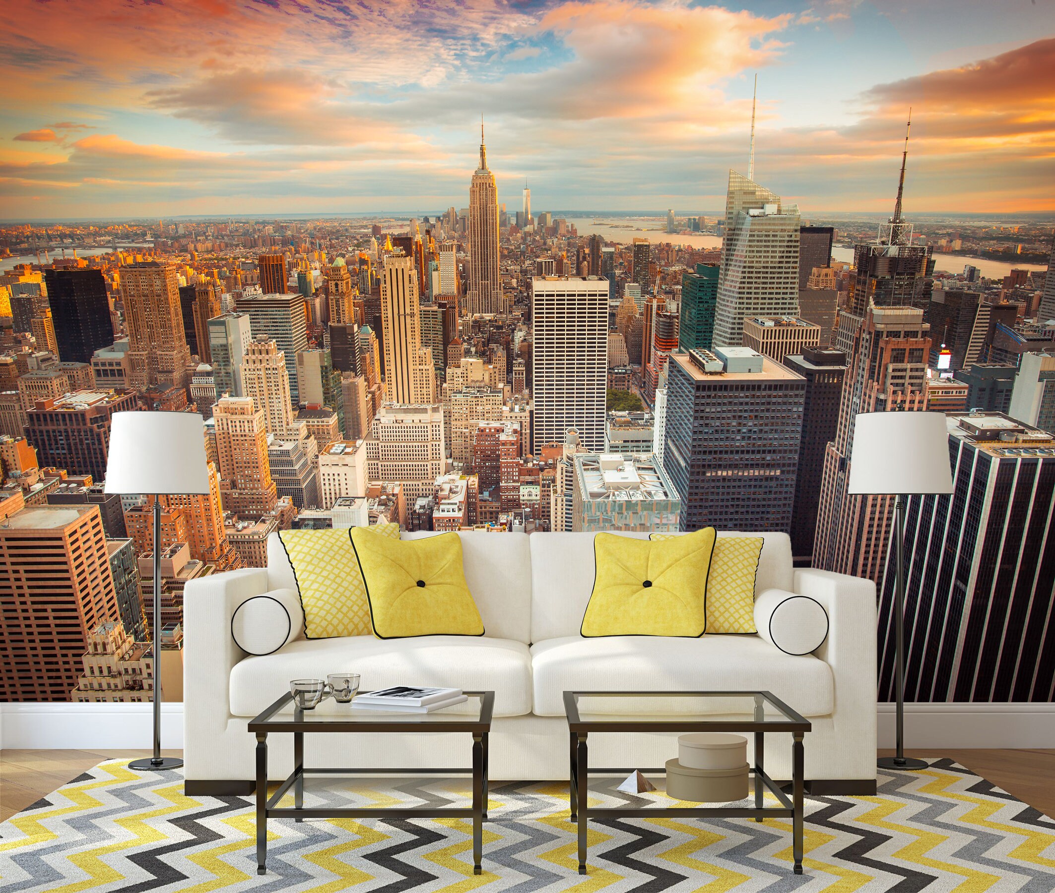 New York City at Sunset Wallpaper Peel and Stick Wall Mural | Etsy