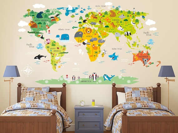 World Map Kids Removable Wall Sticker Nursery Office Decor Vinyl Decal Art Mural 