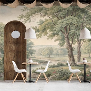 Countryside Mural Tree Scenic Wallpaper Peel & Stick Vintage Landscape Wallpaper Bedroom Living Room Wall Decor Pastoral Nature Wallpaper