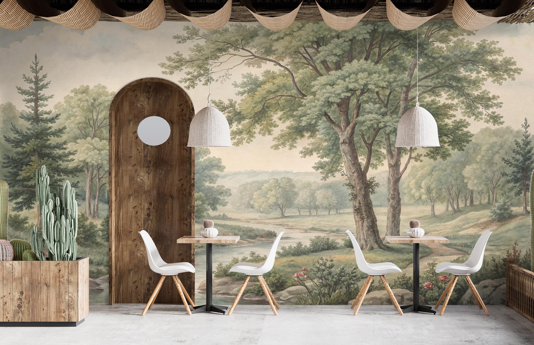 Countryside Mural Tree Scenic Wallpaper Peel & Stick Vintage Landscape ...