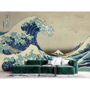 Japanese Wallpaper The Great Wave off Kanagawa Wall Mural Peel and Stick Vintage Wallpaper Bedroom Living Room Japan Wall Decor image 7