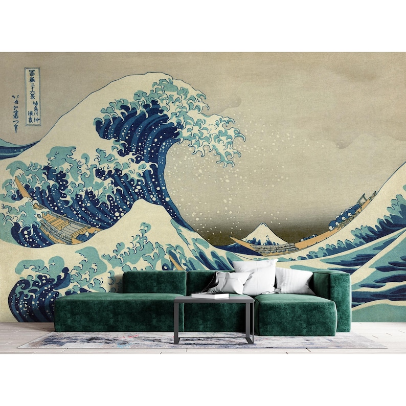 Japanese Wallpaper The Great Wave off Kanagawa Wall Mural Peel and Stick Vintage Wallpaper Bedroom Living Room Japan Wall Decor image 7