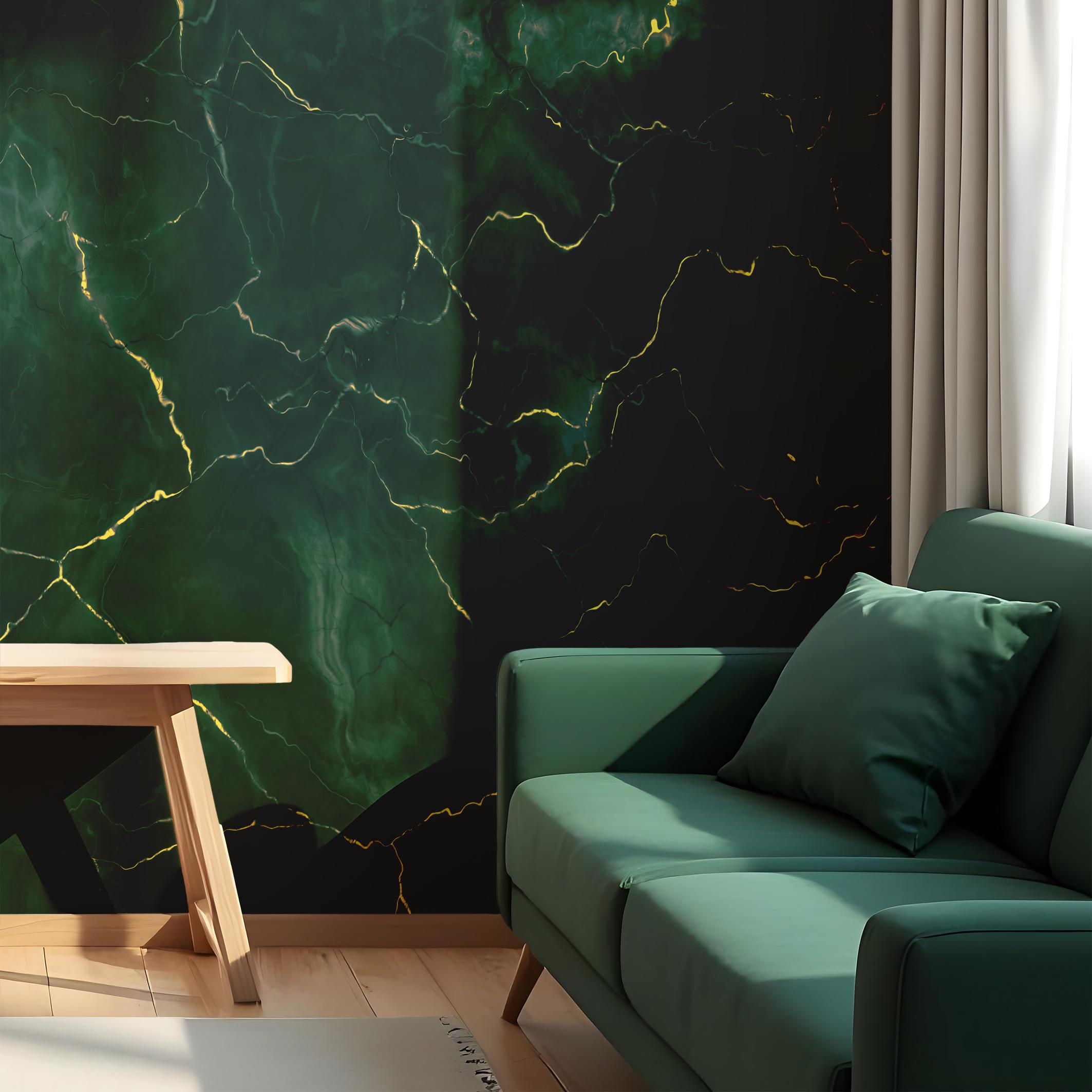 Dark Green Wall Mural Peel and Stick Marble Wallpaper Bedroom Living ...