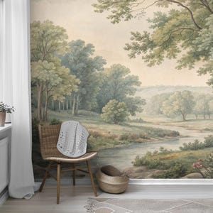 Countryside Mural Tree Scenic Wallpaper Peel & Stick Vintage Landscape ...