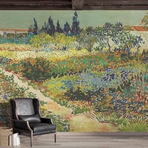 Mural de pared "El jardín de Arlés" autoadhesivo / Estilo tradicional - Cuadro decorativo vintage de Vincent van Gogh para dormitorio o sala de estar.