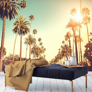 Los Angeles Carta da parati murale Carta da parati staccabile e attacca Palme Città Tramonto Carta da parati Camera da letto Soggiorno Casa Carta da parati Decorazione da parete Carta da parati Città di Los Angeles