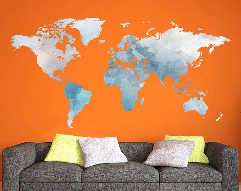 Wall Decal World Map Modern Wall Decor Large World Map Wall Etsy
