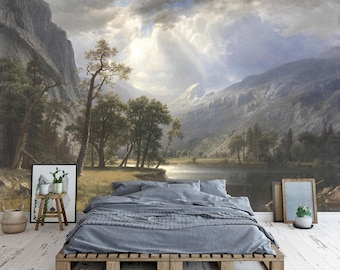 Vintage Mountain Landscape Wallpaper Mural | Peel and Stick / Non-woven Wall Decor