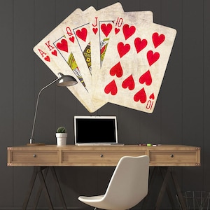Playing Cards Wall Sticker Poker Casino Wall Decor Royal Flush Hearts Art Wall Decal Casino Wall Art Royal Flush Wall Art Gift for Gambling