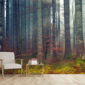 Inside the Wild Forest Wallpaper Print Woodland Wall Mural Peel and Stick Wallpaper Forest Nature Bedroom Wallpaper Misty Forest Wall Decor