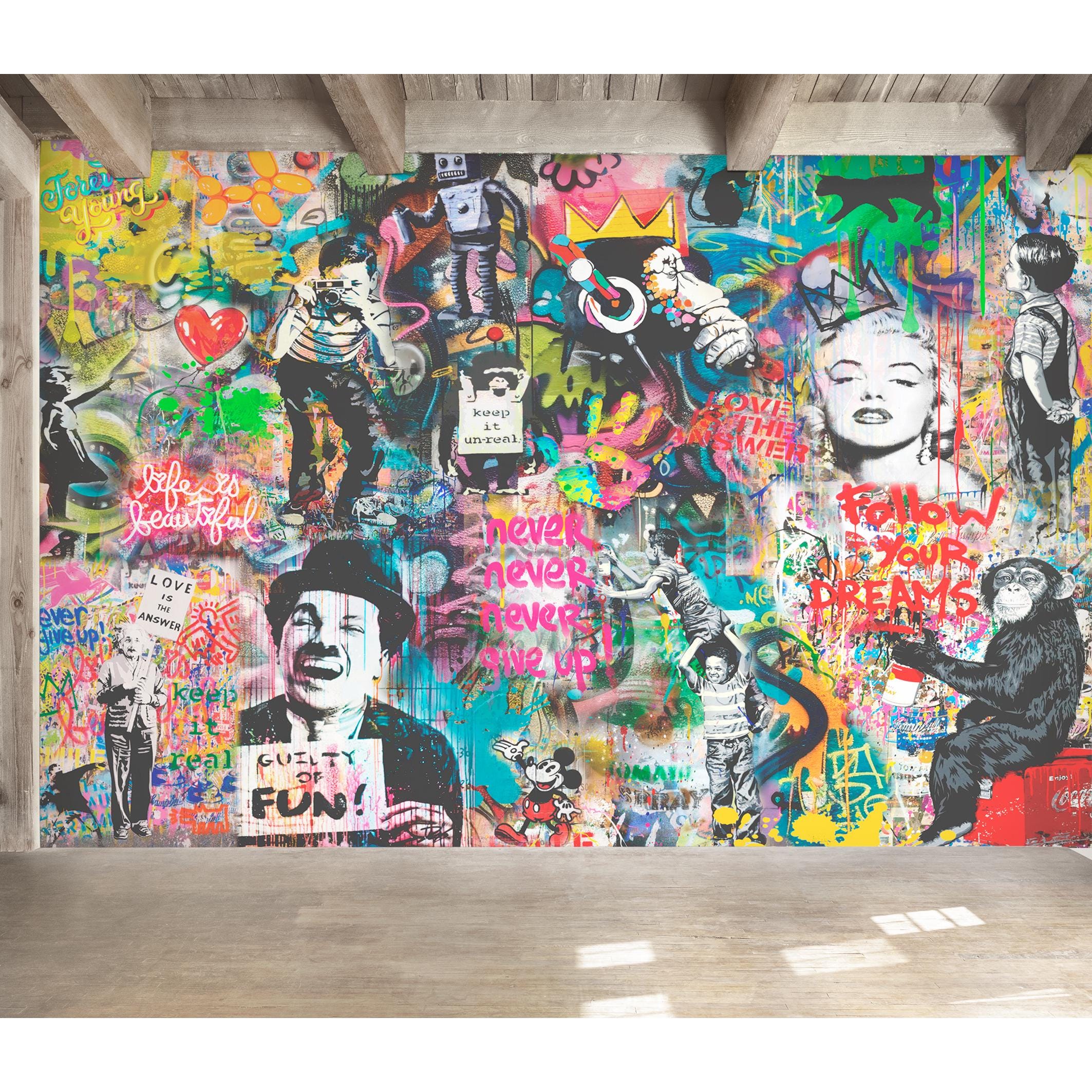 Custom Graffiti Wallpaper Mural - Peel and Stick Funky Room Wall Decor ...