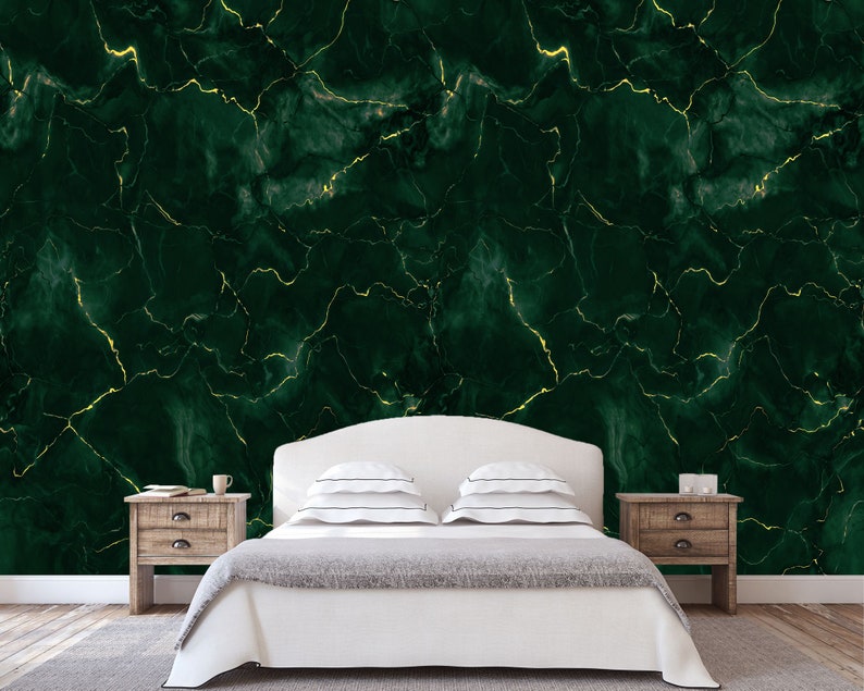 Dark Green Wall Mural Peel and Stick Marble Wallpaper Bedroom - Etsy