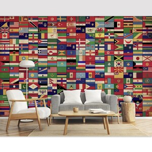 Wall Mural - World Countries Flags Vintage Background - Peel and Stick / Traditional Wallpaper Travels Wall Decor Office  Accent Wall Paper