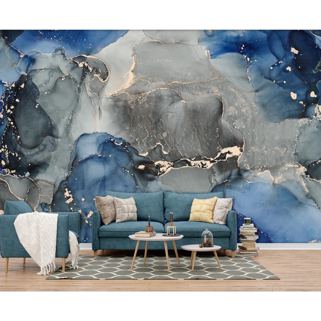Blue Abstract Watercolor Marble Art Wallpaper Peel and Stick Wall Mural ...