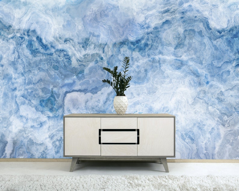Abstract Blue Onyx Wallpaper Marble Wall Mural Peel and Stick - Etsy