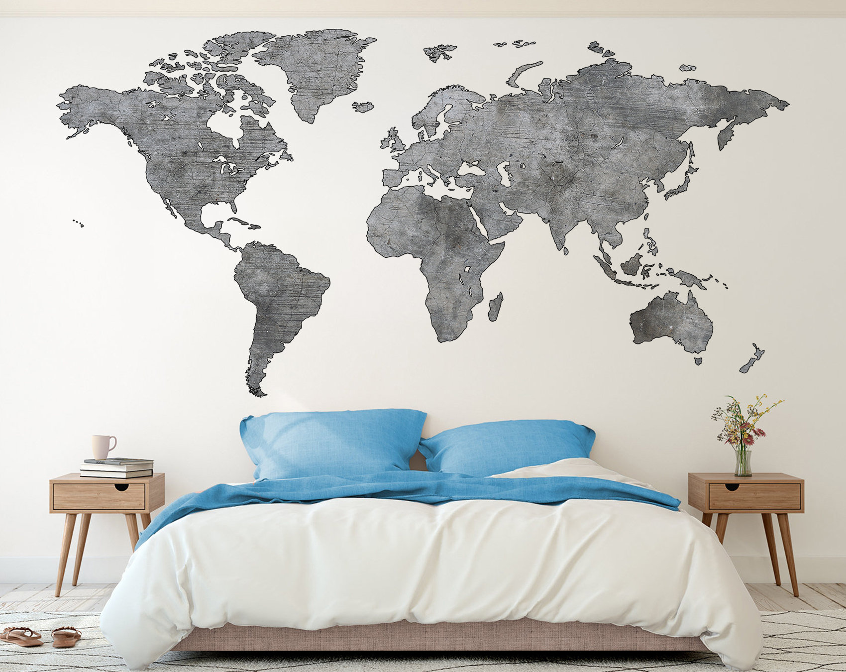 World Map Mural World Map Decal Detailed Gray Oceans Etsy World Map Images