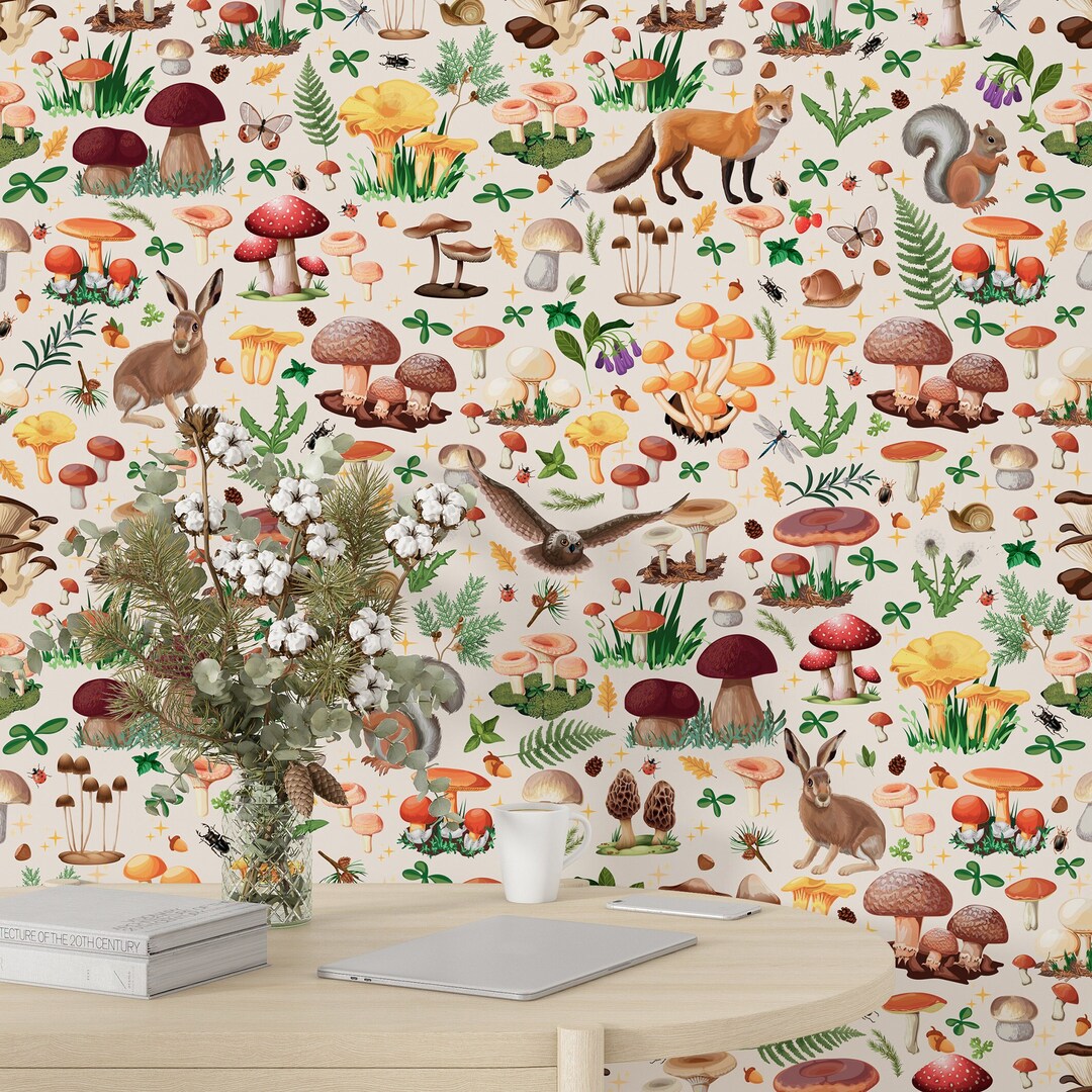 Colorful Mushroom Wallpaper Peel and Stick Traditional Botanical ...