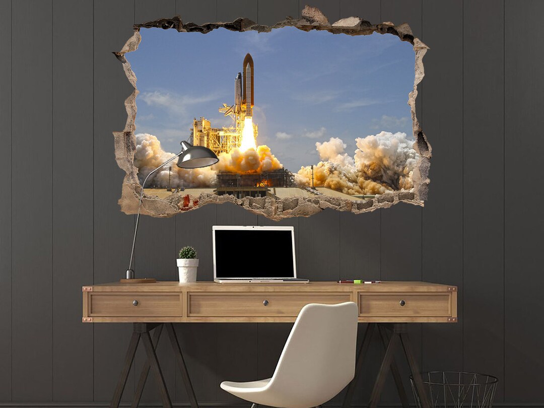 Space Shuttle Launch Wall Sticker Rocket Wall Art Spaceport Wall Decor ...