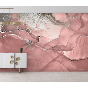 Carta da parati murale astratta rosa Carta da parati staccabile e adesiva Carta da parati per soggiorno Camera da letto Decorazione per la stanza della ragazza Carta da parati di lusso murale acquerello rosa Arte