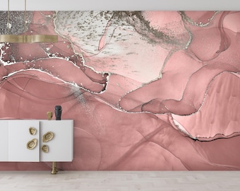 Carta da parati murale astratta rosa Carta da parati staccabile e adesiva Carta da parati per soggiorno Camera da letto Decorazione per la stanza della ragazza Carta da parati di lusso murale acquerello rosa Arte