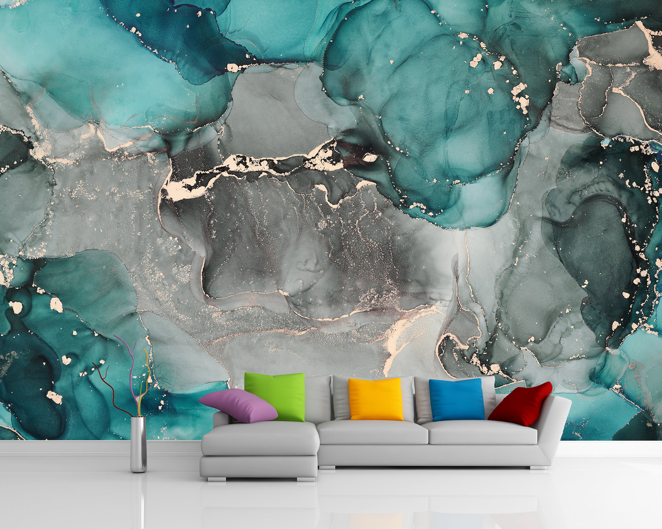 Abstract Mural, 3d Wall Paper, Gray and Black Marble Wall Art