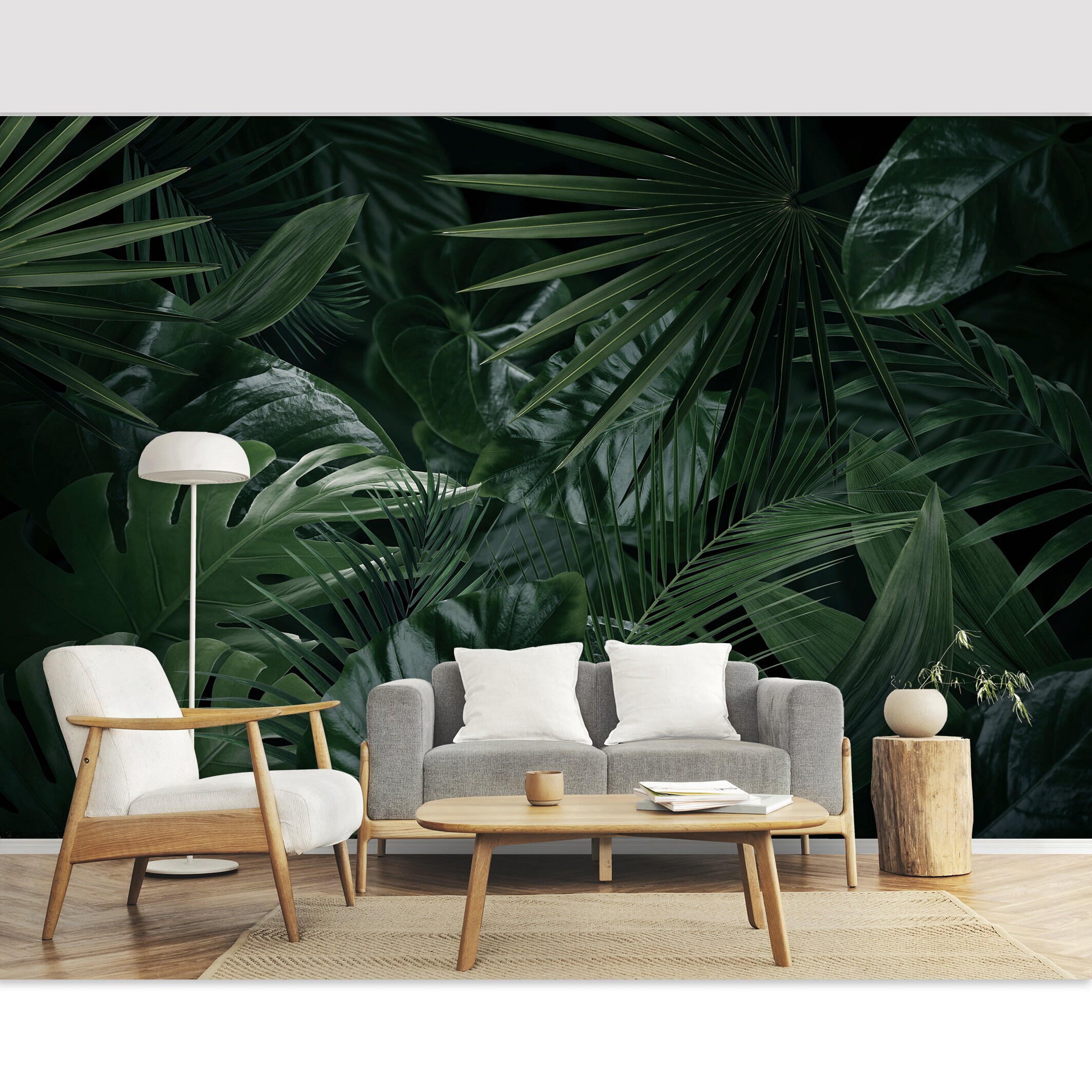 Tropical Leaf Botanical Wallpaper - Dark Green Peel and Stick Mural for ...