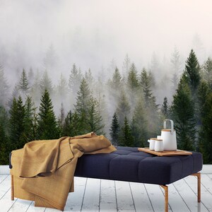 Mist Forest Wall Mural Wallpaper Peel and Stick Vinyl Wallpaper Foggy ...