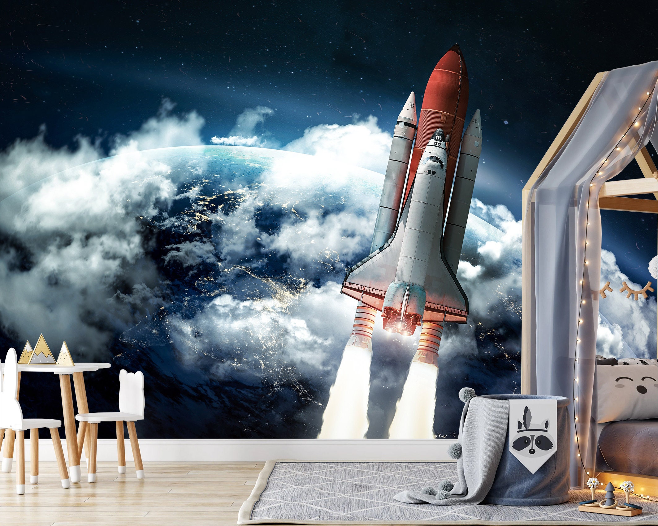 Starship Wallpaper Rocket Wallpaper Boys Room Wallpaper Etsy 日本