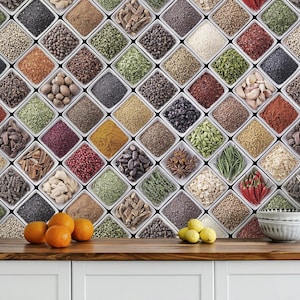 Colorful Spice Wall Mural Kitchen Wallpaper with Herbs & Seasonings – Food Lover’s Décor Kitchen Spice Wallpaper - Peel and Stick / Unpasted